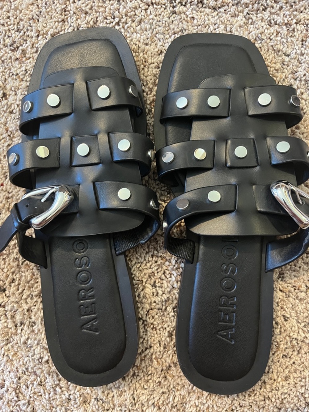 AEROSOLES Black Studded Slide Sandals